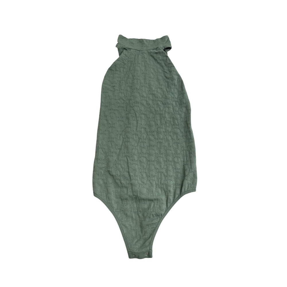 Intimately Free People Womens Sage Green Pointelle Knit Mock Neck Bodysuit ML